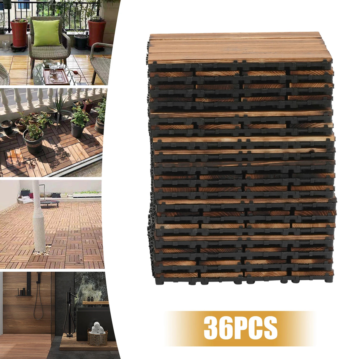 Wooden Interlocking Patio Deck Tiles Waterproof Non Slip Flooring