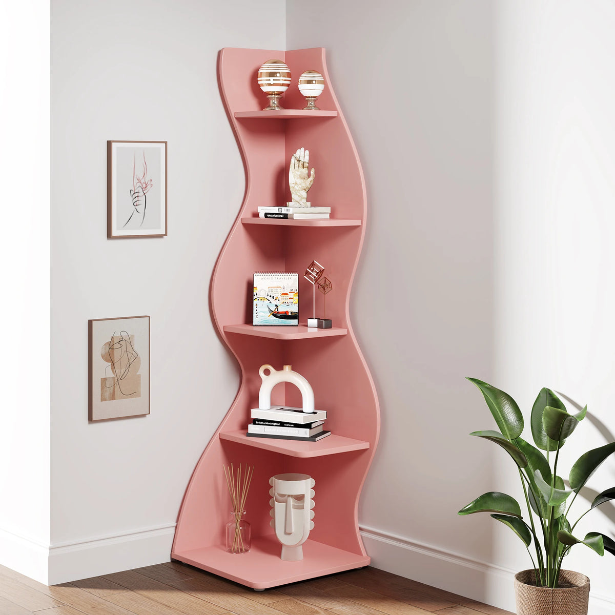 Tribesigns Modern 5 Tier Corner Shelf Bookshelf Plant Stand