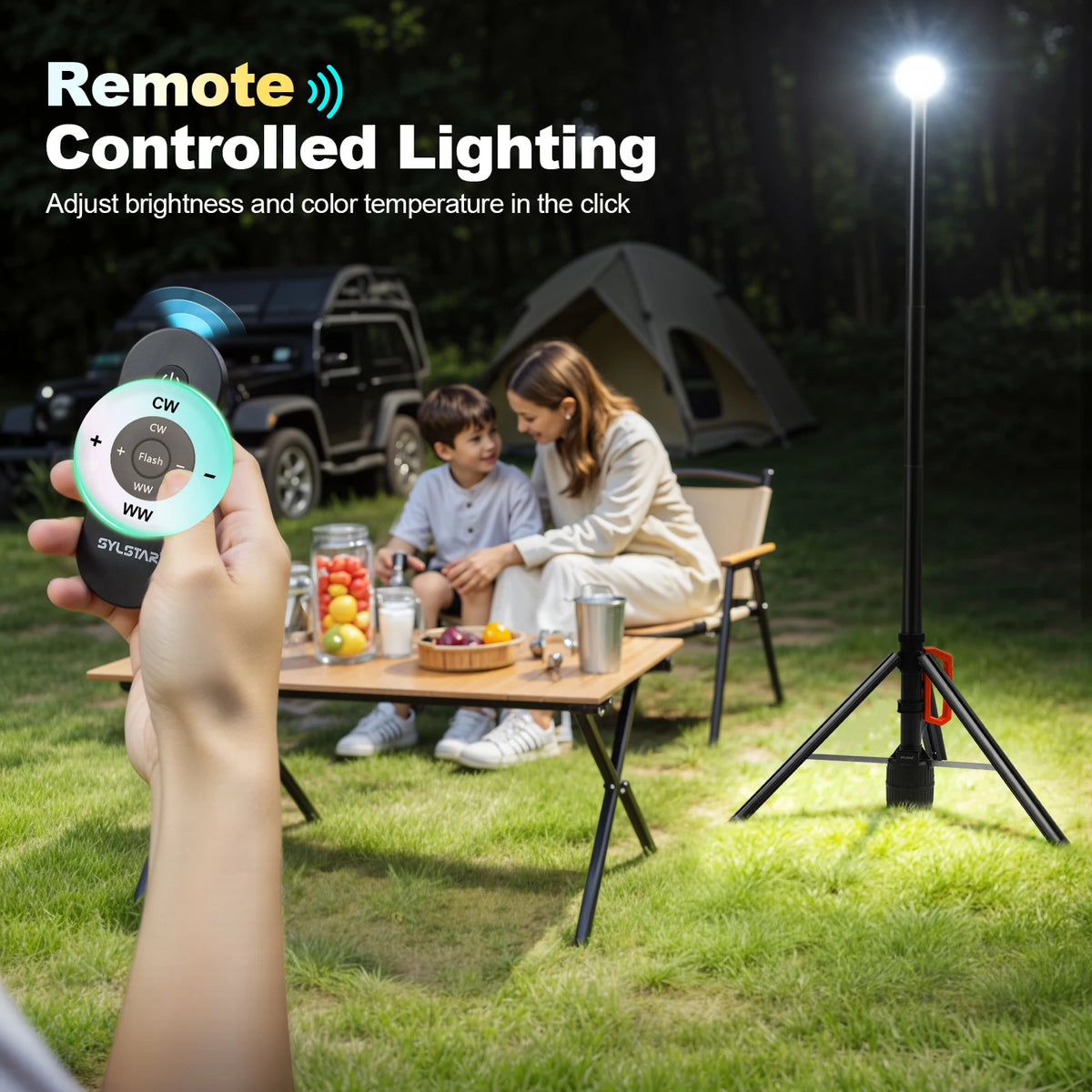 Rechargeable Telescopic Camping Work Light With Remote Control And Dimming
