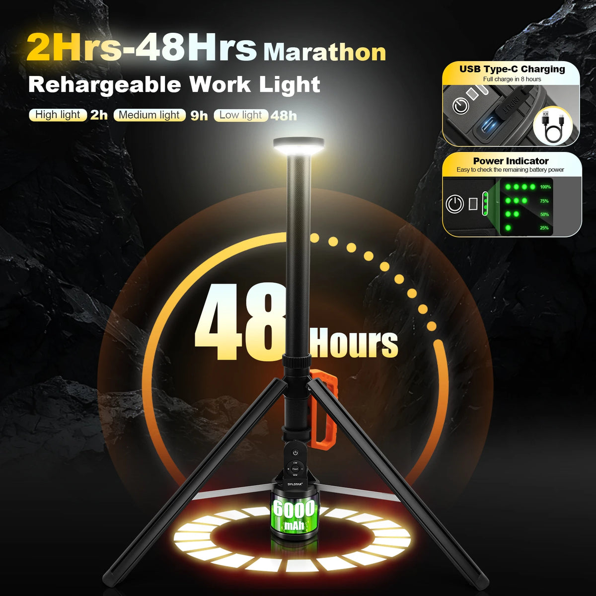 Rechargeable Telescopic Camping Work Light With Remote Control And Dimming