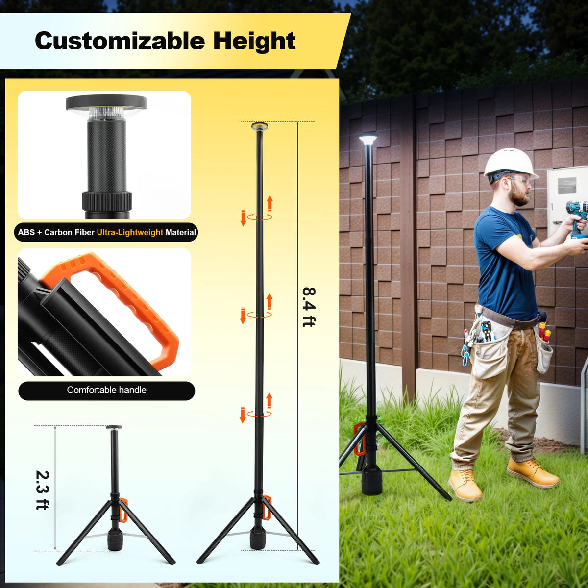 Rechargeable Telescopic Camping Work Light With Remote Control And Dimming