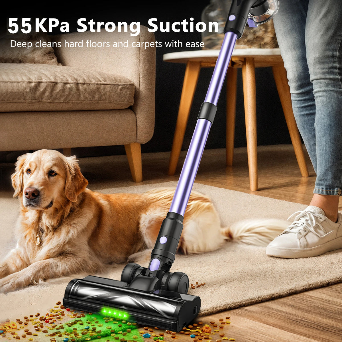 SUXIANGVAC Cordless Vacuum Cleaner 500W 55KPa Self-Standing Pet Hair 60Min