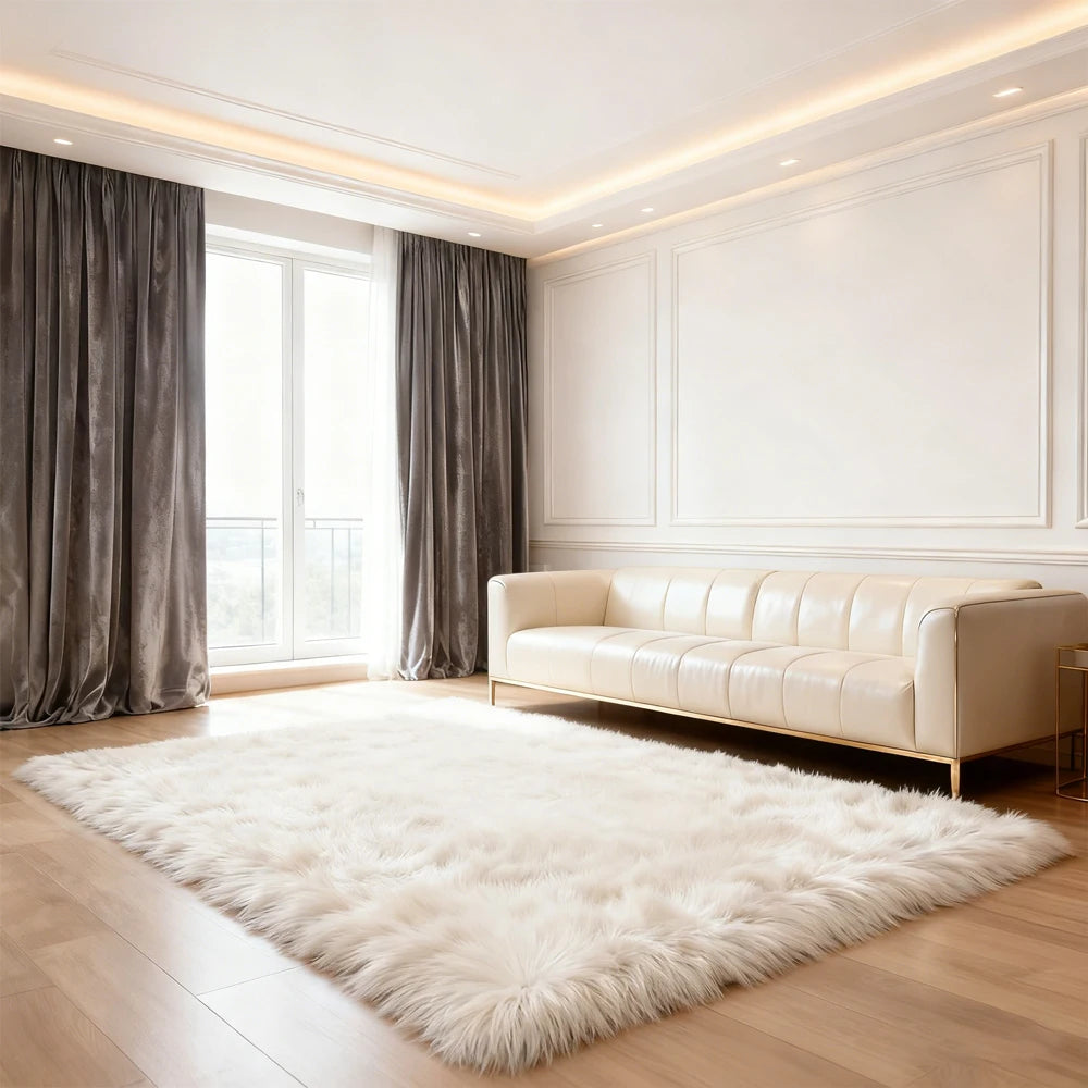 Fluffy Faux Sheepskin Shaggy Rug for Bedroom Living Room