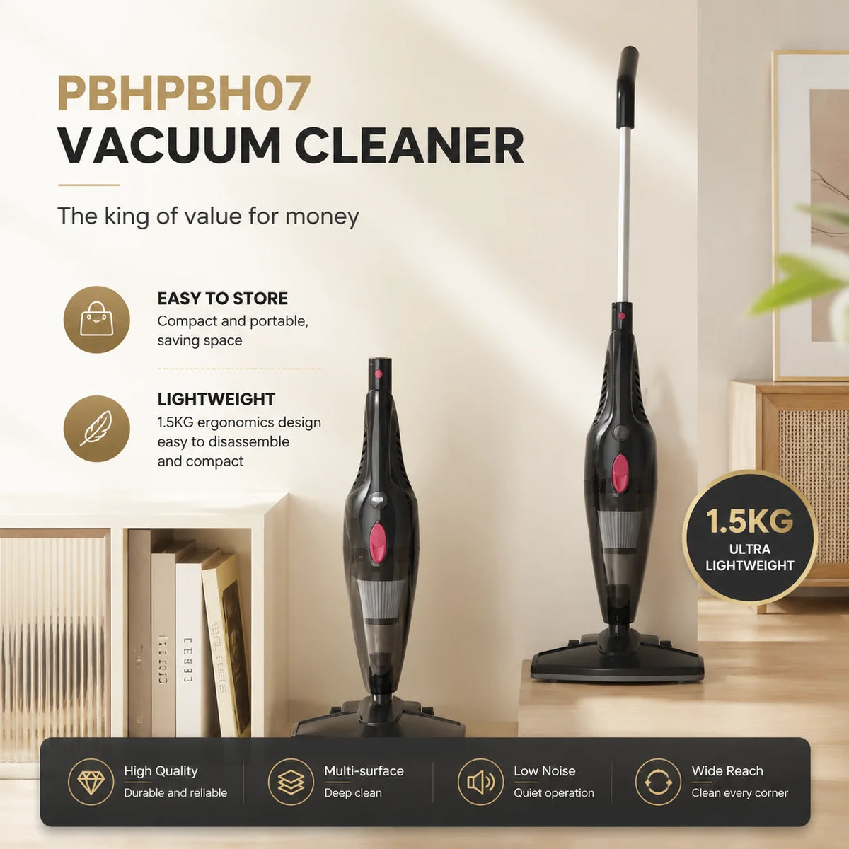 PBHPBH 3 In 1 Vacuum Cleaner With HEPA Pet Hair