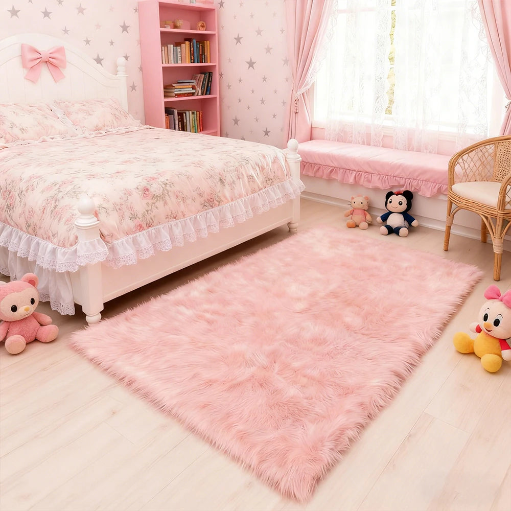 Fluffy Faux Sheepskin Shaggy Rug for Bedroom Living Room