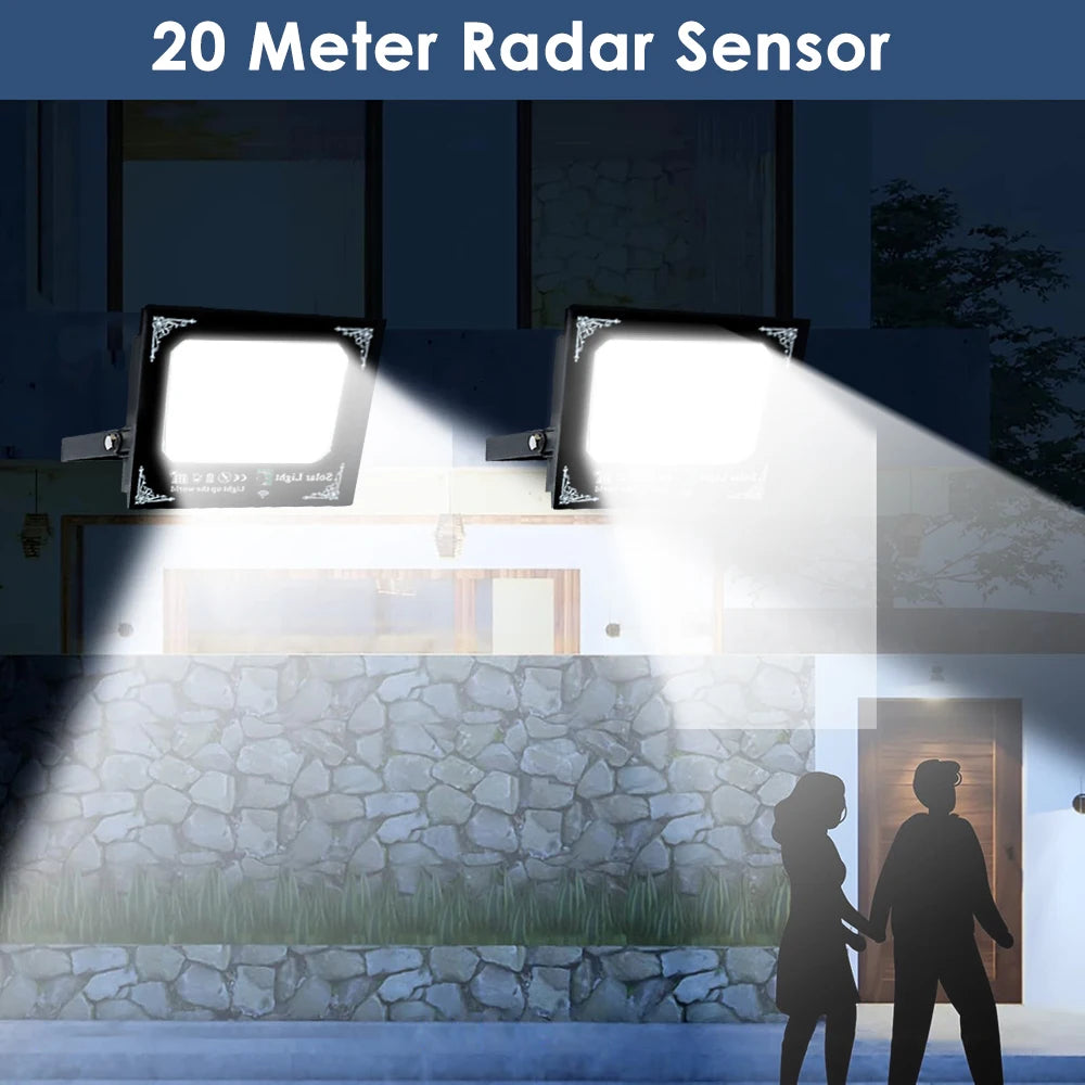 LED Solar Flood Light Dual Head Waterproof Garden Wall Light