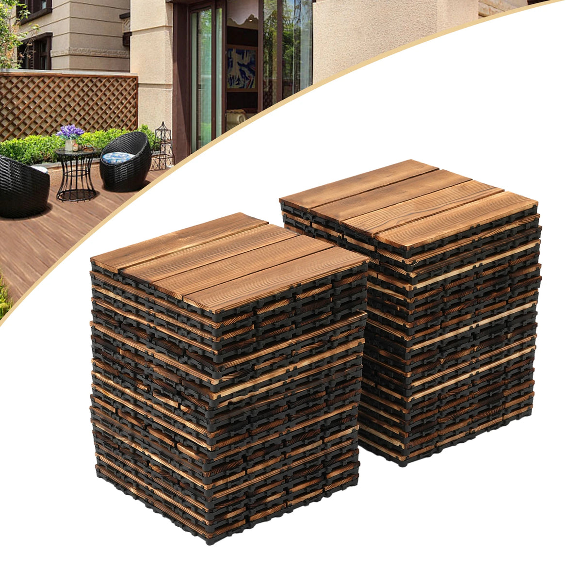 Wooden Interlocking Patio Deck Tiles Waterproof Non Slip Flooring