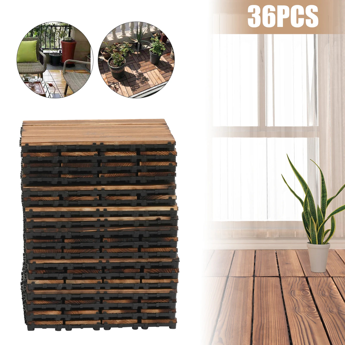 Wooden Interlocking Patio Deck Tiles Waterproof Non Slip Flooring