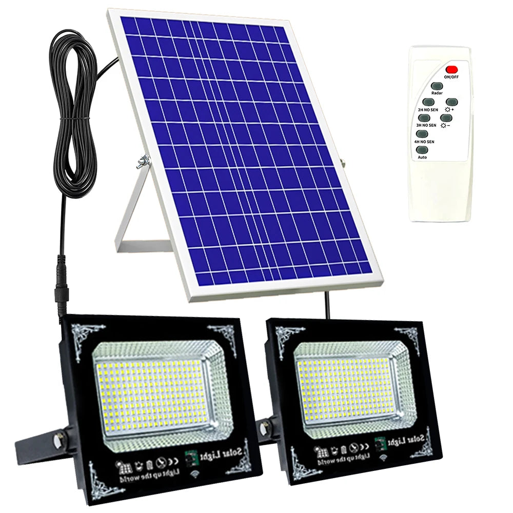 LED Solar Flood Light Dual Head Waterproof Garden Wall Light