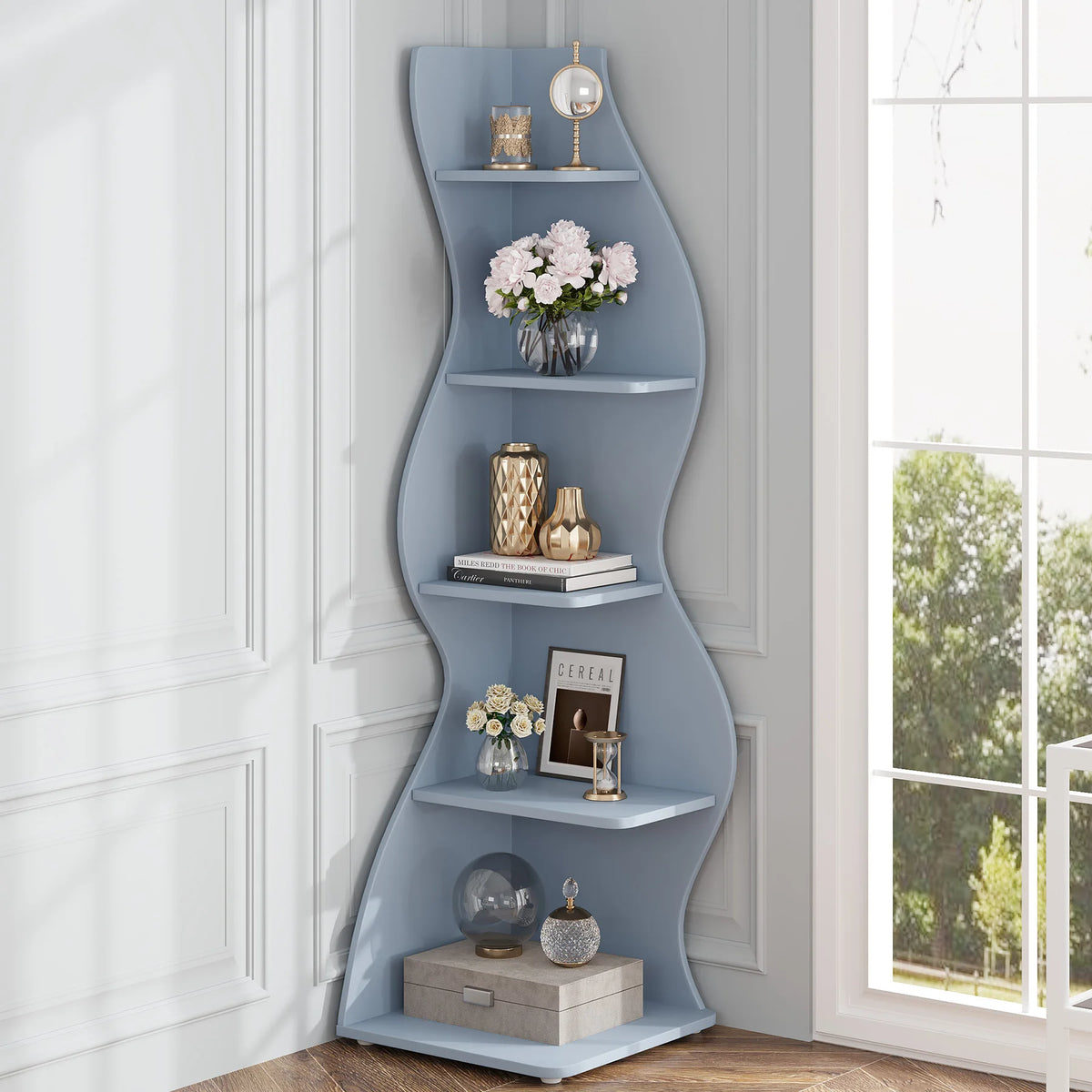 Tribesigns Modern 5 Tier Corner Shelf Bookshelf Plant Stand