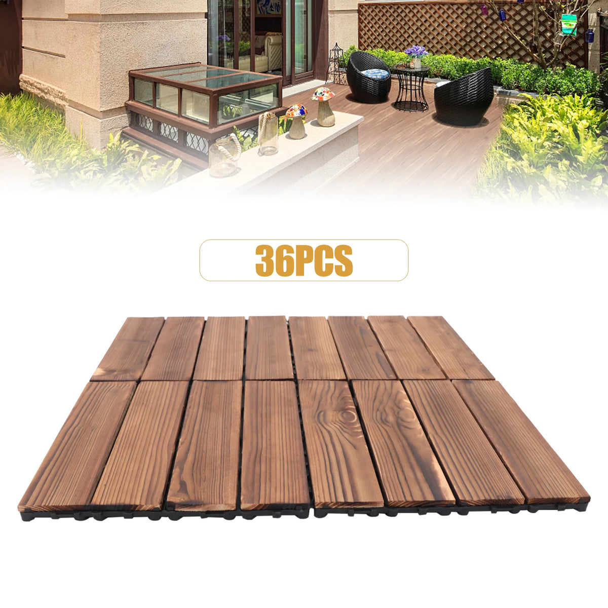 Wooden Interlocking Patio Deck Tiles Waterproof Non Slip Flooring