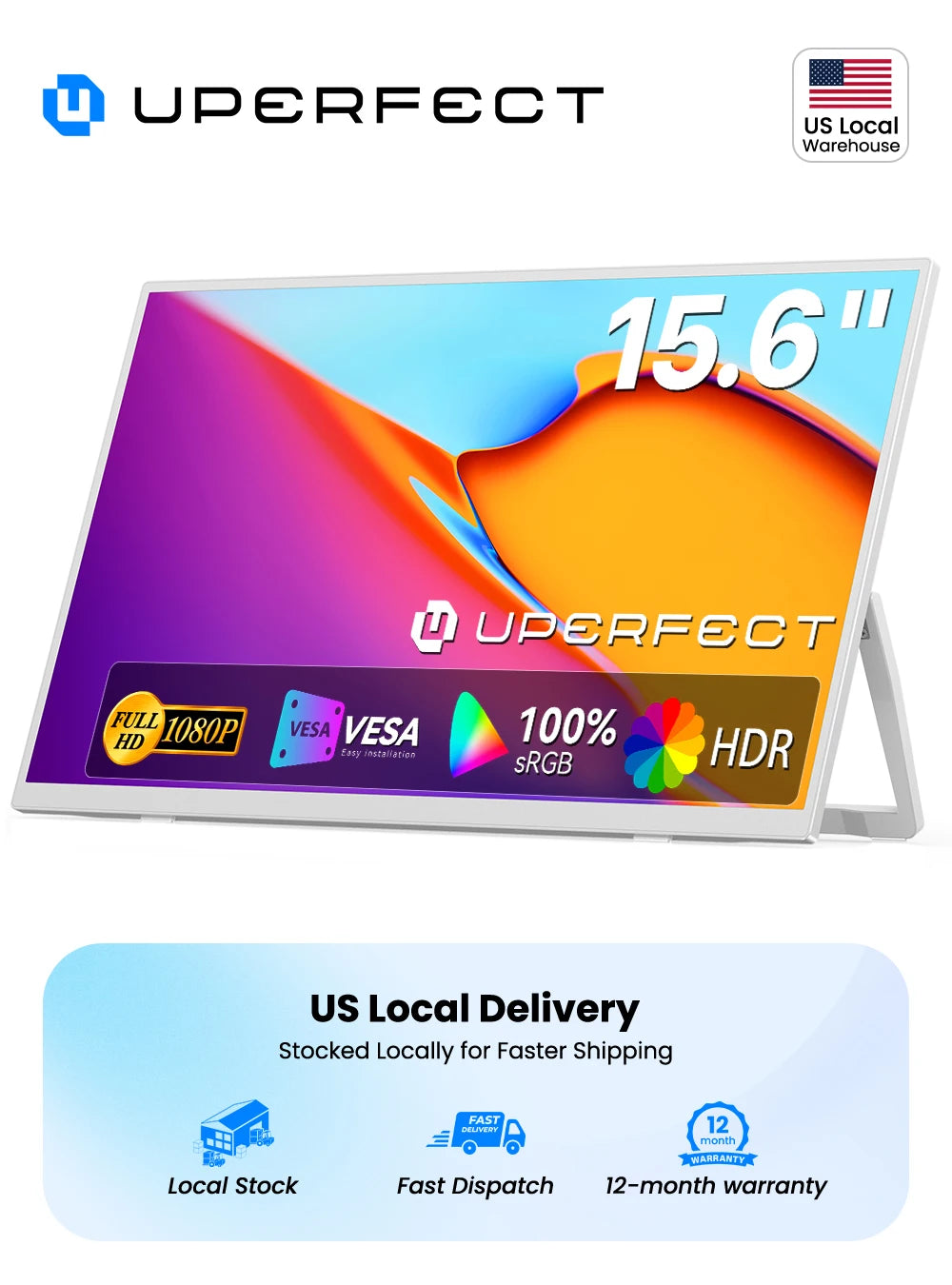 UPERFECT Portable Monitor 60Hz Full HD Display Built In Stand