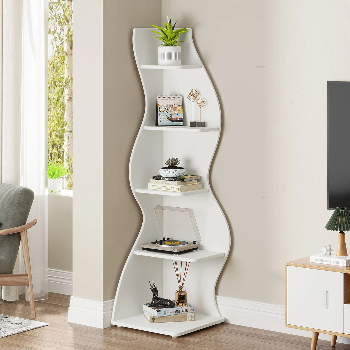 Tribesigns Modern 5 Tier Corner Shelf Bookshelf Plant Stand