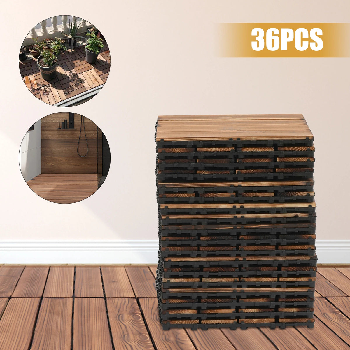Wooden Interlocking Patio Deck Tiles Waterproof Non Slip Flooring