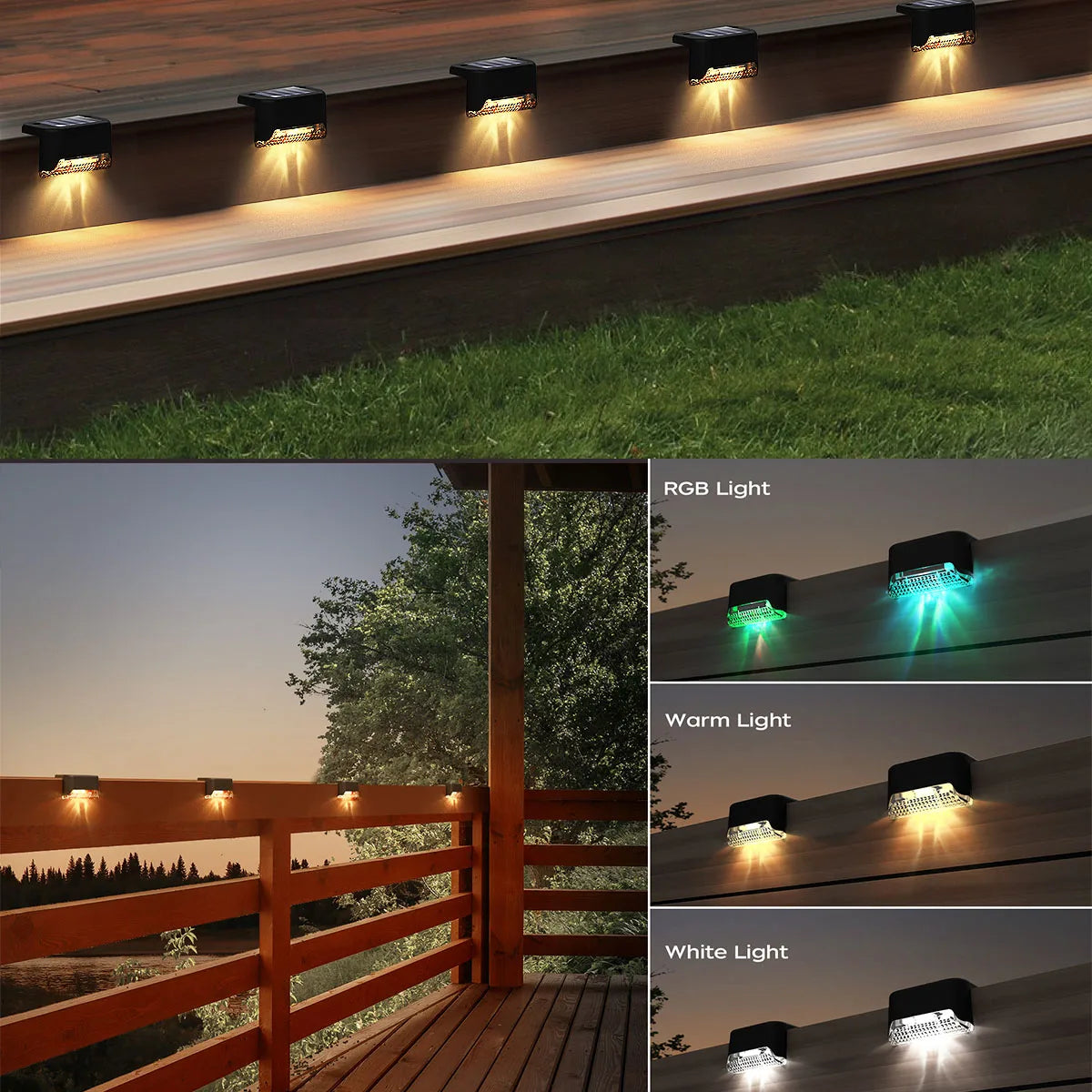 Solar Powered LED Deck Step Lights Outdoor Waterproof Lighting