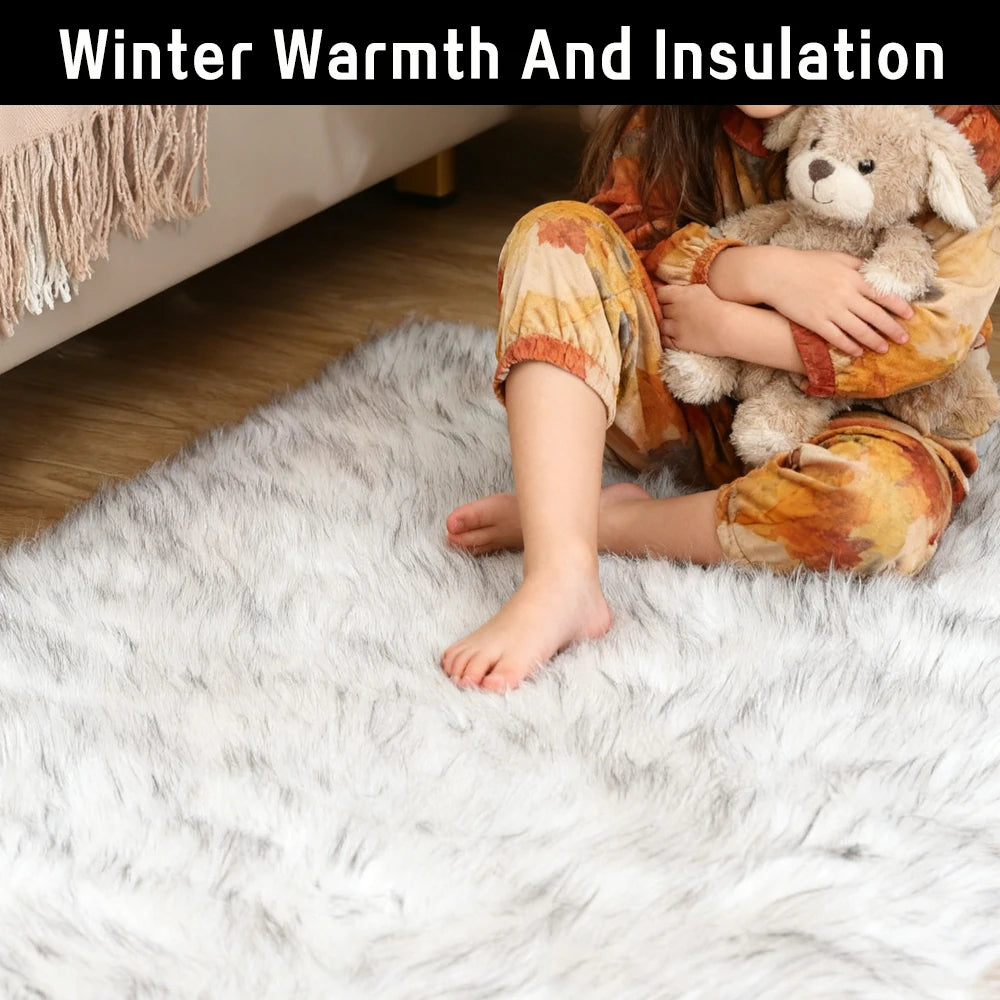 Fluffy Faux Sheepskin Shaggy Rug for Bedroom Living Room