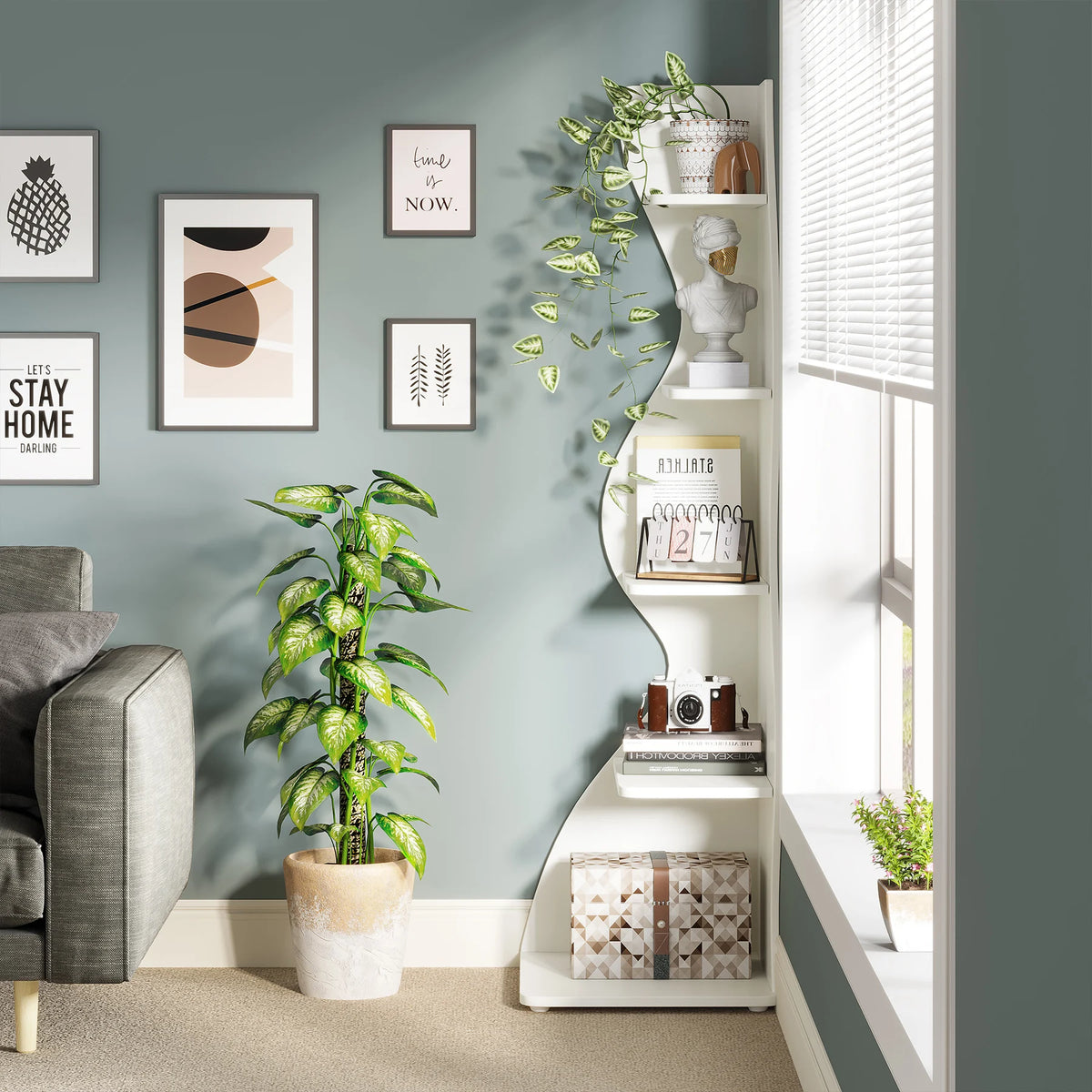 Tribesigns Modern 5 Tier Corner Shelf Bookshelf Plant Stand