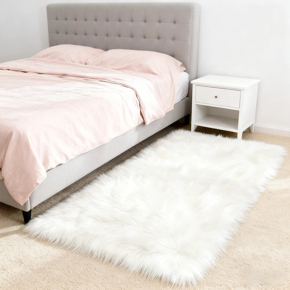 Fluffy Faux Sheepskin Shaggy Rug for Bedroom Living Room
