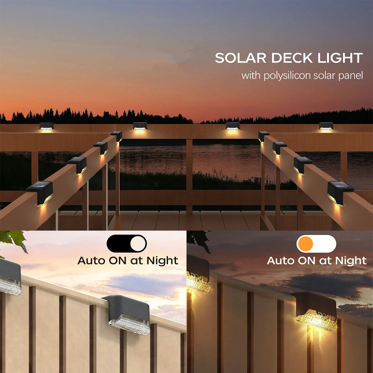 Solar Powered LED Deck Step Lights Outdoor Waterproof Lighting
