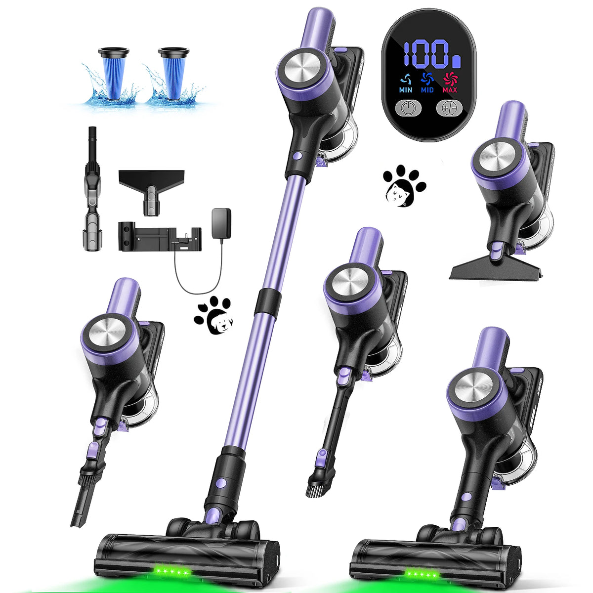 SUXIANGVAC Cordless Vacuum Cleaner 500W 55KPa Self-Standing Pet Hair 60Min
